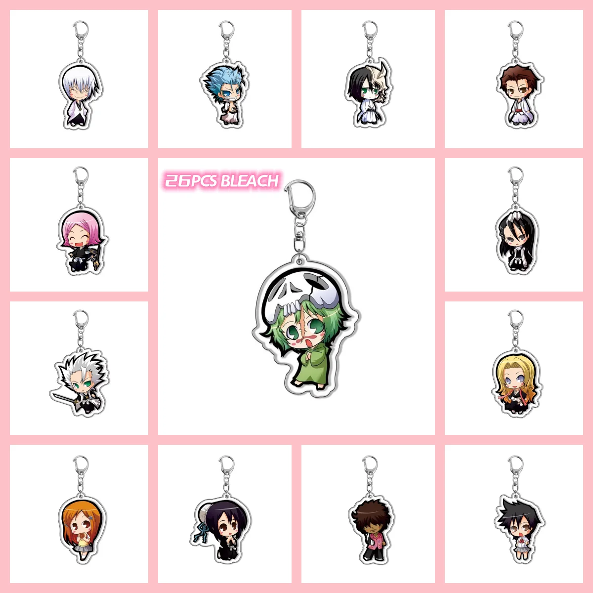 6cm New Style Anime Bleach Keychain Acrylic Cartoon Figures Kurosaki Ichigo Ishida Uryuu Kuchiki Rukia Pendant Cosplay Key Chain