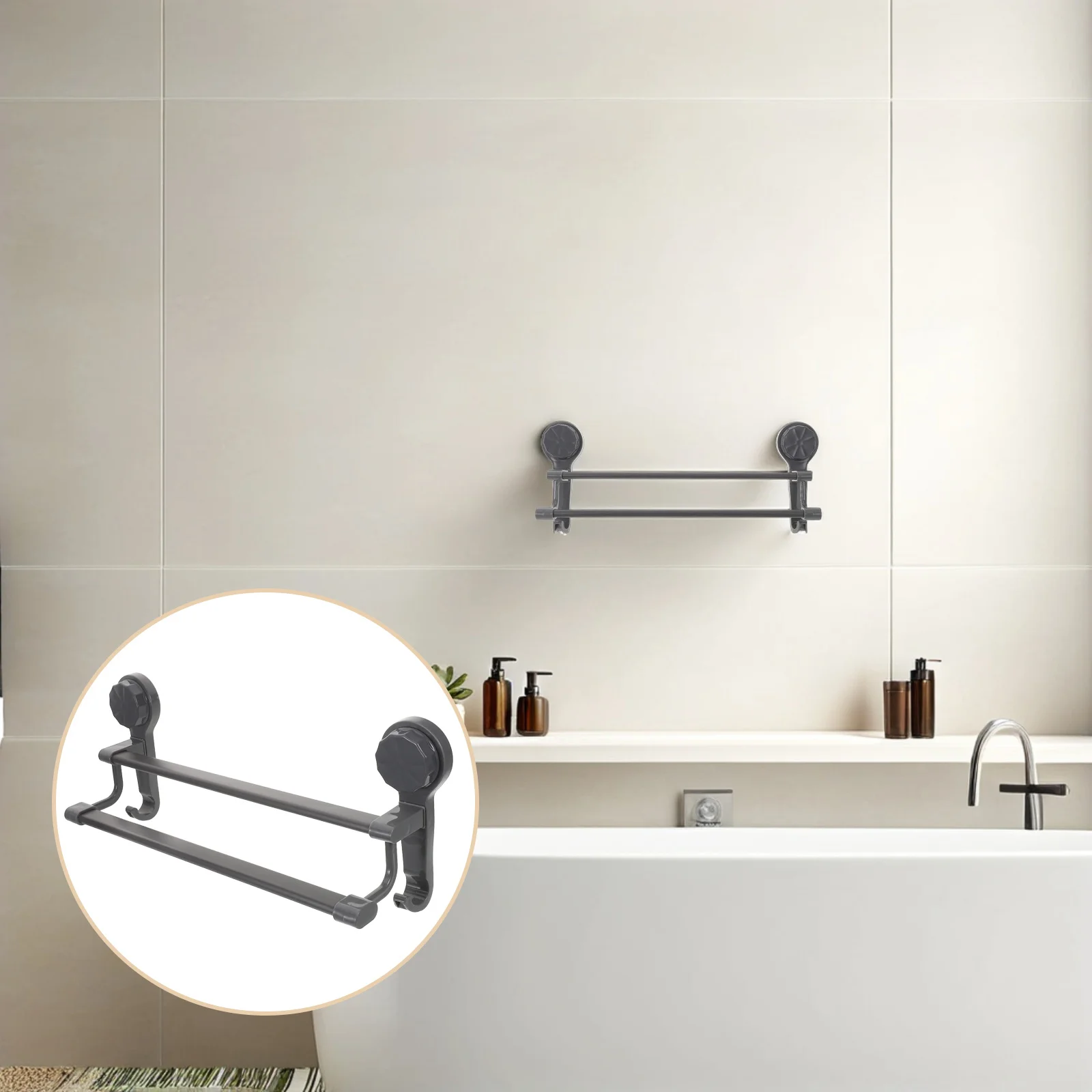 

Suction Cup Towel Rack 40Cm Double Pole No Drill Bathroom Towel Holder For Glass Tile Shower Kitchen Wall Mounted