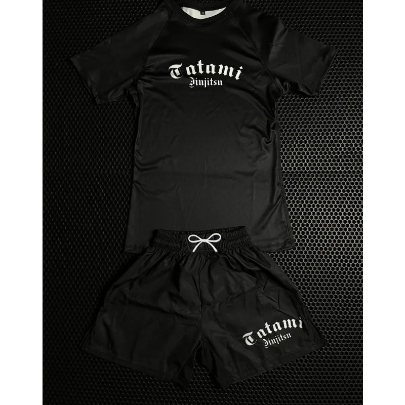 2026 New Street Style Dark Jiu-Jitsu Suit Short-Sleeve T-Shirt + Gothic Letter Print Shorts Men's Boxing Sports Two-Piece Set