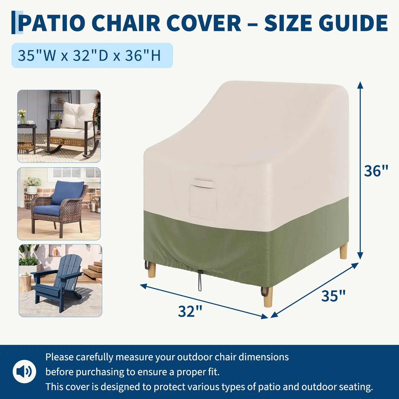 Patio Chair Cover 1 Pack, Waterproof Outdoor Chair Cover, Heavy Duty Wicker Swivel Chair Covers for Garden, Lawn, Backyard 32
