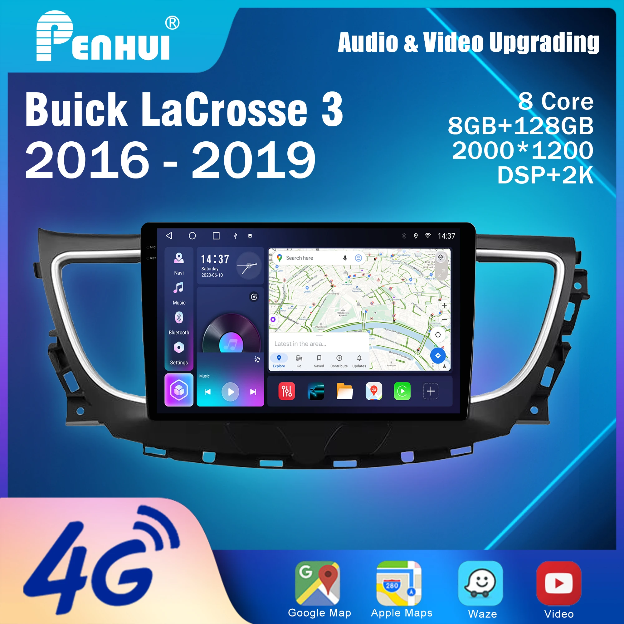 Penhui Android Car DVD Player 2 Din for Buick LaCrosse 3 2016 - 2019 Multimedia Screen with DSP, Bluetooth, Audio & CarPlay