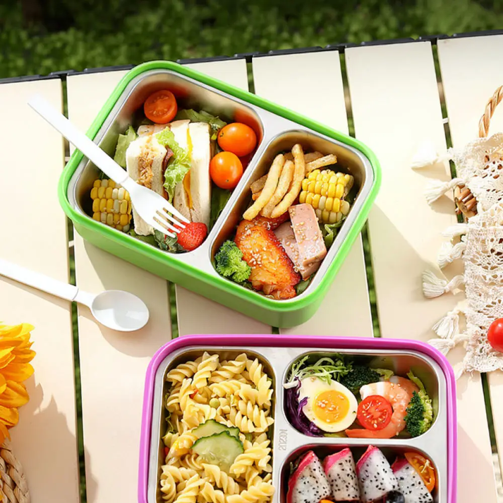 Thermal Food Container Stainless Steel Bento Box For Students Office Workers Three Compartment Lunch Box Case