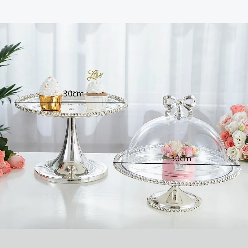 Wrought Iron Metal Cake Stand Creativity Pearl Fruit Plate Afternoon Tea Snack Tray Pan Wedding Dessert Table Display