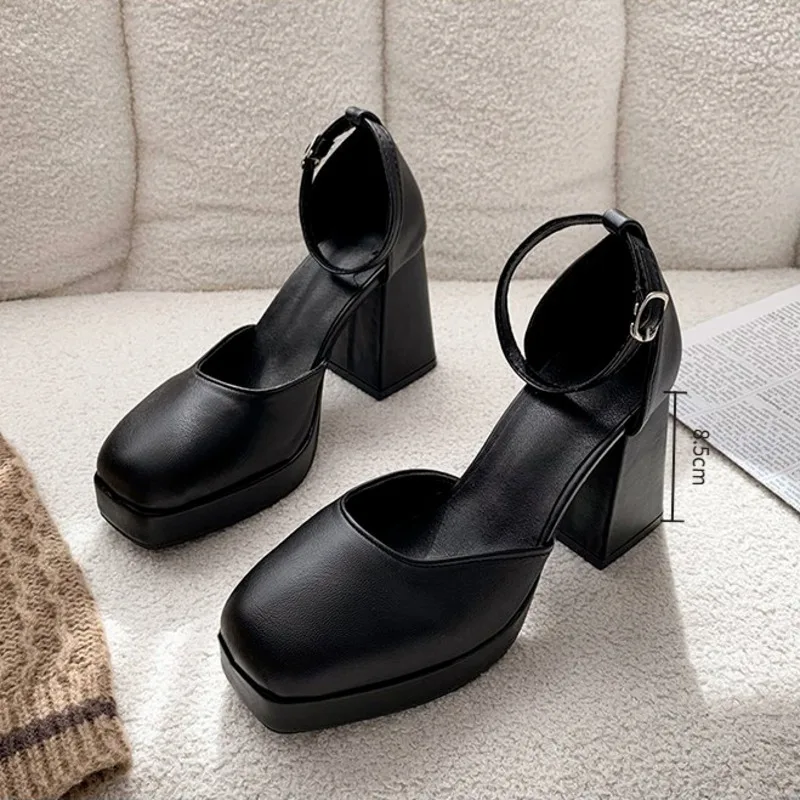 

Women's Elegant High Heel Shoes Thick Heeled Waterproof Sexy Ankle Straps Black White Mary Jane Shoes Heeled Platform Party Shoe