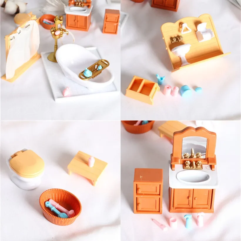 Dollhouse Bathroom Furniture Set with Miniature Toilet and Sink for Small-scale Scenes