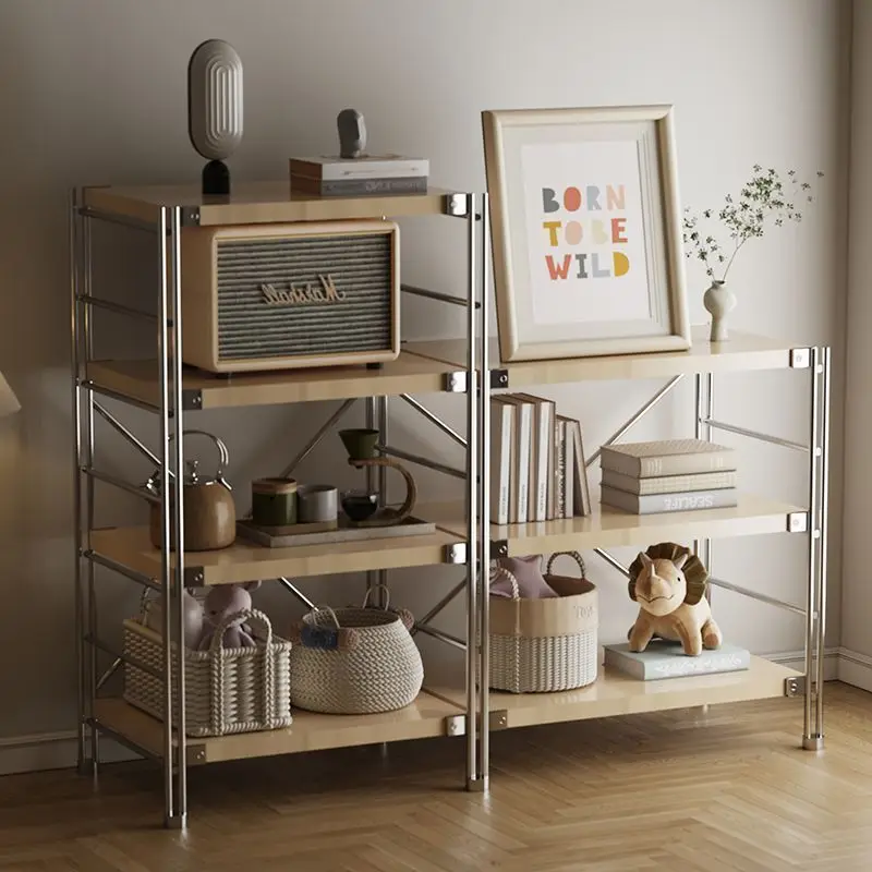 Japanese-style log wind shelf Floor-to-ceiling multi-layer living room bookshelf Kitchen microwave oven storage storage shelf Ba