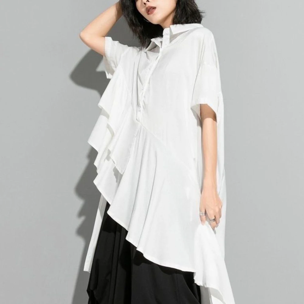Y2k Irregular Ruffle Dark Swallowtail Shirt Genderless Summer Streetwear Fashion Nightclub Youth Trend Thin Top Unisex 2026 New