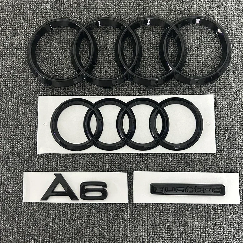 

AUDI A6 4 Ring logo ABS Black Car Hood Front Bonnet Grill Rear Trunk Emblem Sticker A6 mark Quarrto Emblem For A6 2020-2023