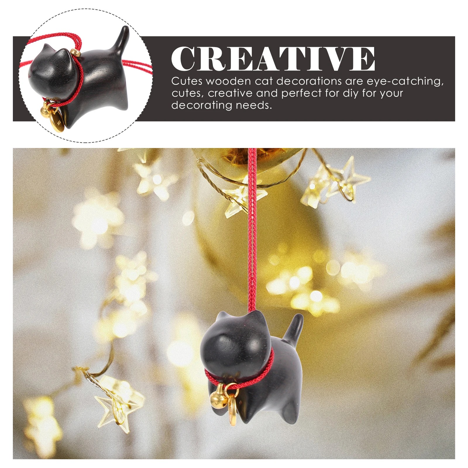 

Cell Phone Ebony Pendant Car Decor Small Cat Sculpture Wooden Hanging Ornaments