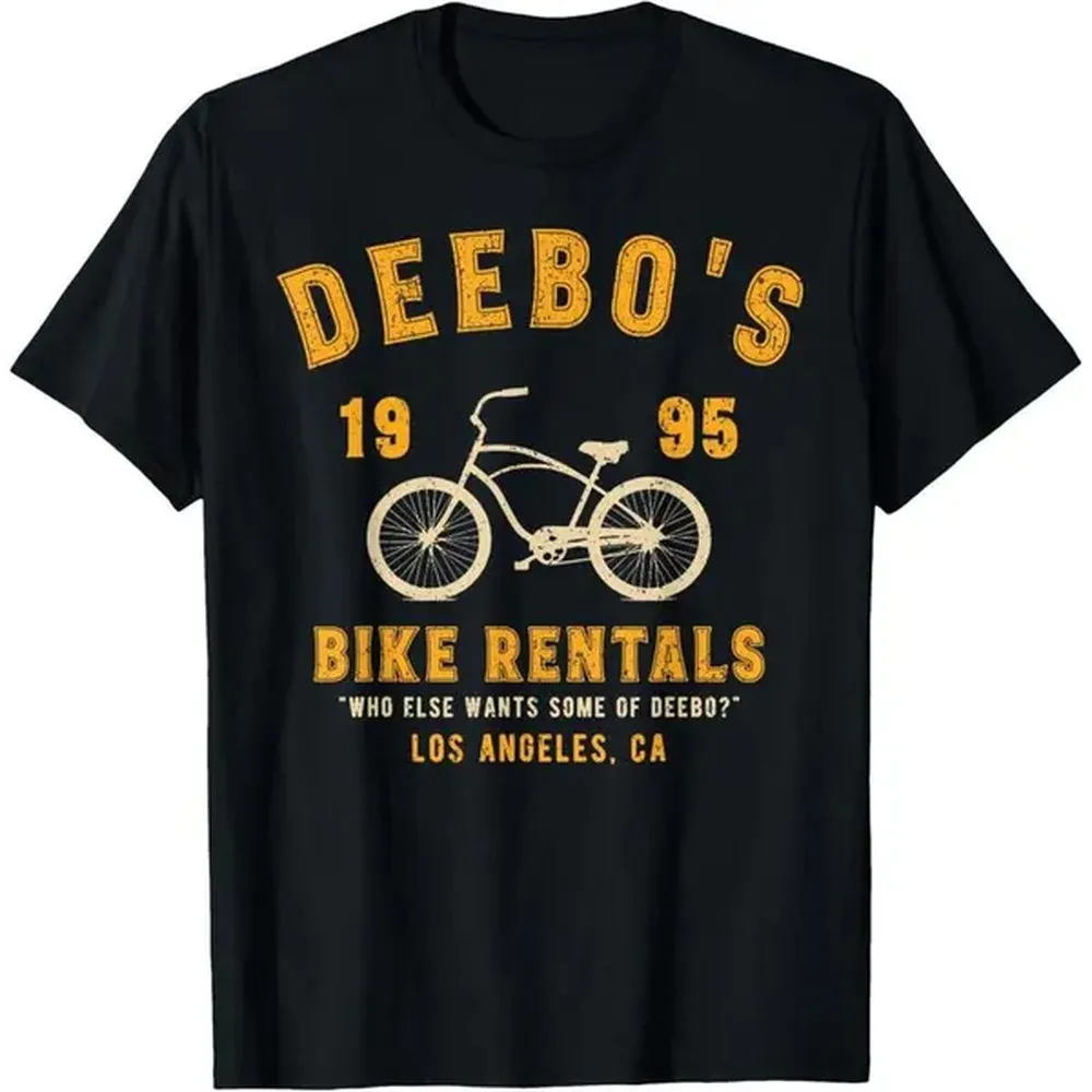 Camiseta de manga corta para hombre Vintage Deebo's Bike Rentals, tela de algodón, tops de moda lisos y transpirables, informal, ropa de hombre, acanalada, cuello redondo, para el día a día, original