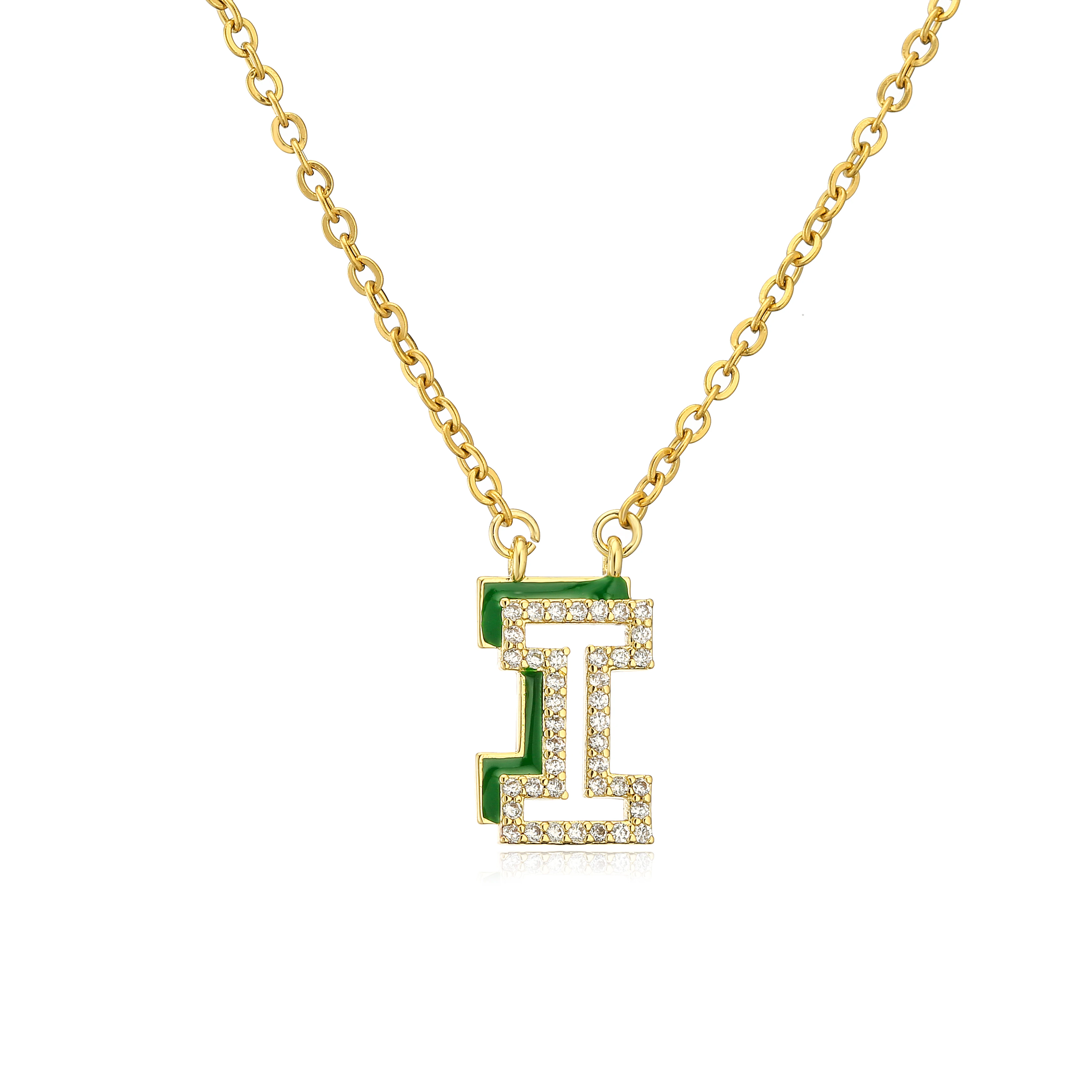 18K Gold Plated Brass Initial Letter CZ Necklace For Women Cubic Zirconia Inlaid Enamel Alphabet Pendant Jewelry Gift