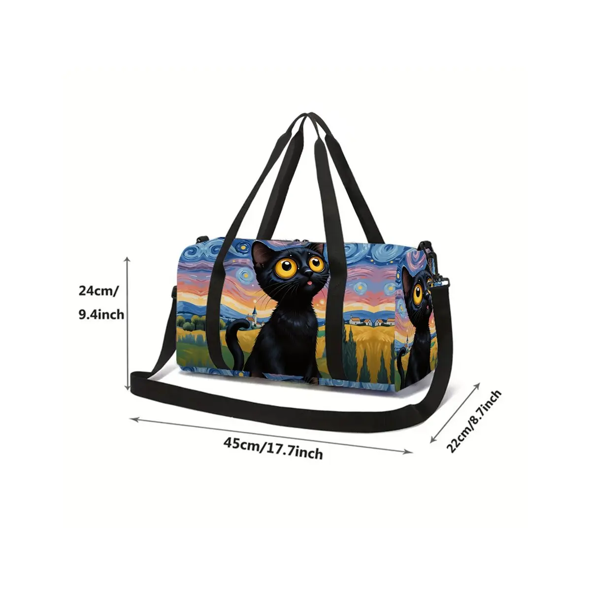 Starry Sky Cat Large Capacity Luggage Bag for Boy/Girl Best Gift 2D Flat Cartoon Travel Duffels Outdoor Fitness Bag for Children