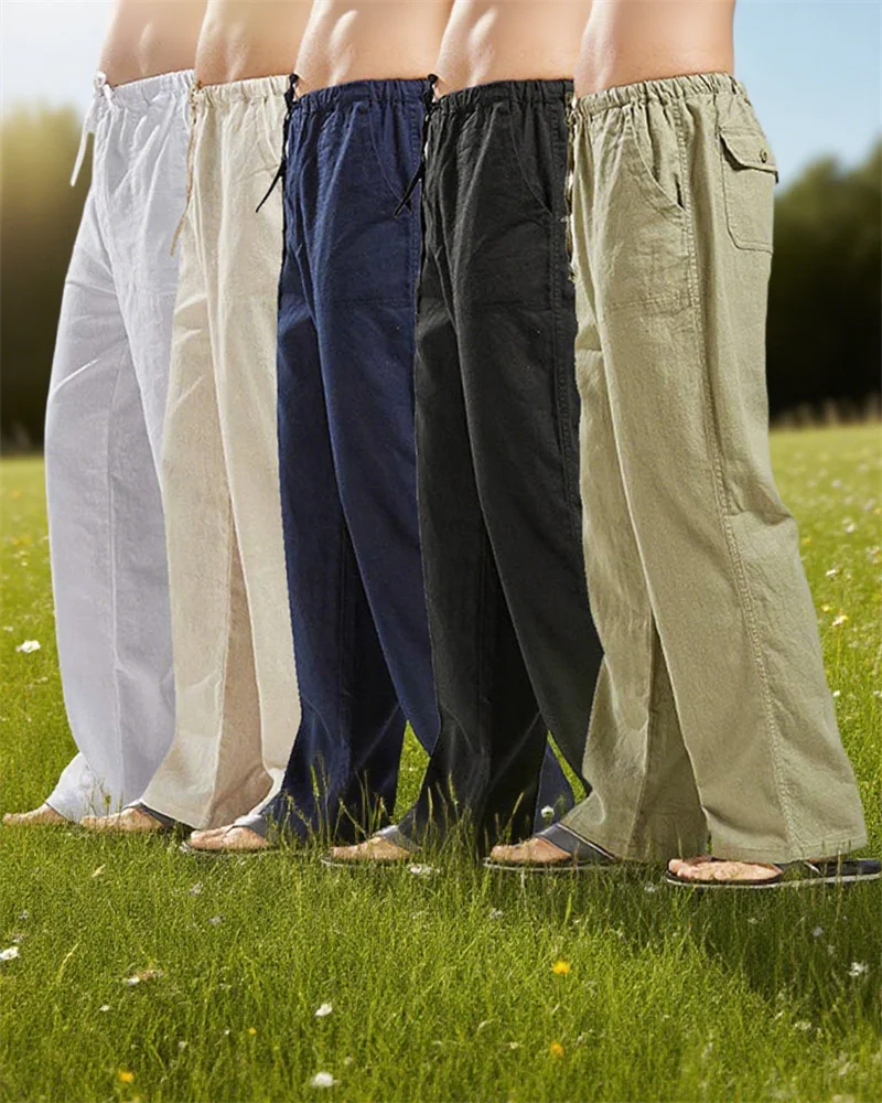 

Новинка 2025 года, мужские брюки из хлопка и льна, мужские весенне-летние дышащие однотонные льняные брюки для фитнеса и повседневные брюки