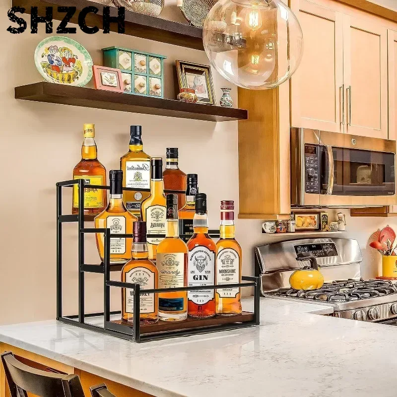 Stylish Desktop Wine Rack Coffee Bar Bottle Organizer Grape Wine Storage Shelf for Syrup Seasoning Kitchen Dining Room