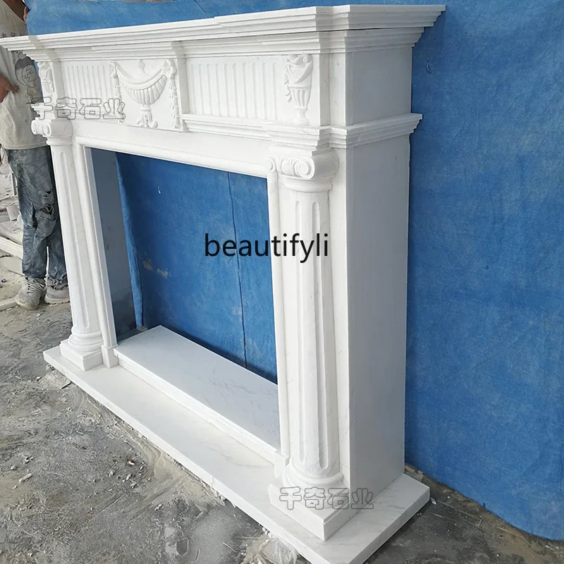 

Marble European stone carving mantel TV background wall decorative cabinet ornament fireplace B06