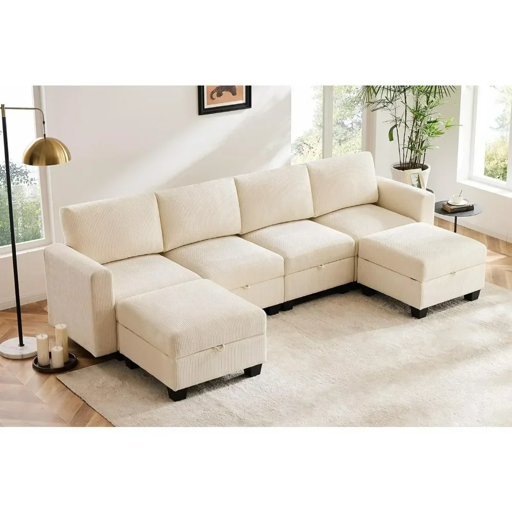 

ALuxury Modular Sectional Sofa Storage Seat, 118" U Shaped Modular Couch with Reversible Chaise,6-Seater Sofa for Living Room