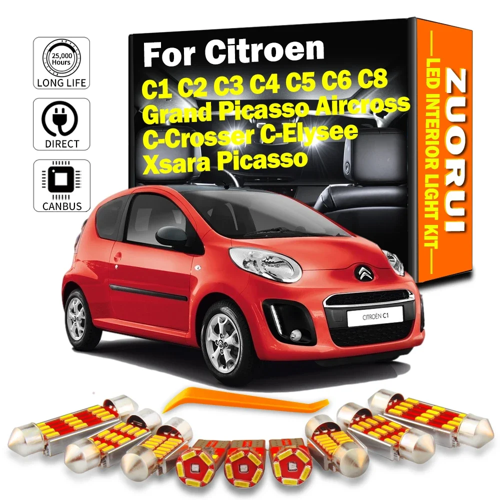 Zestaw oświetlenia wewnętrznego LED do Citroen C1 C2 C3 C4 C5 C6 C8 Aircross Grand Picasso C-Crosser C-Elysee Xsara Picasso Żarówki samochodowe Canbus