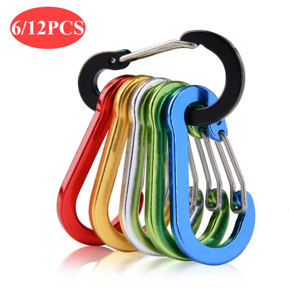 

6/12PCS Carabiner Clip Aluminum Alloy Keychain Lock Buckle Snap Outdoor Camping Mountaineering Buckle Fishing Hiking Hook