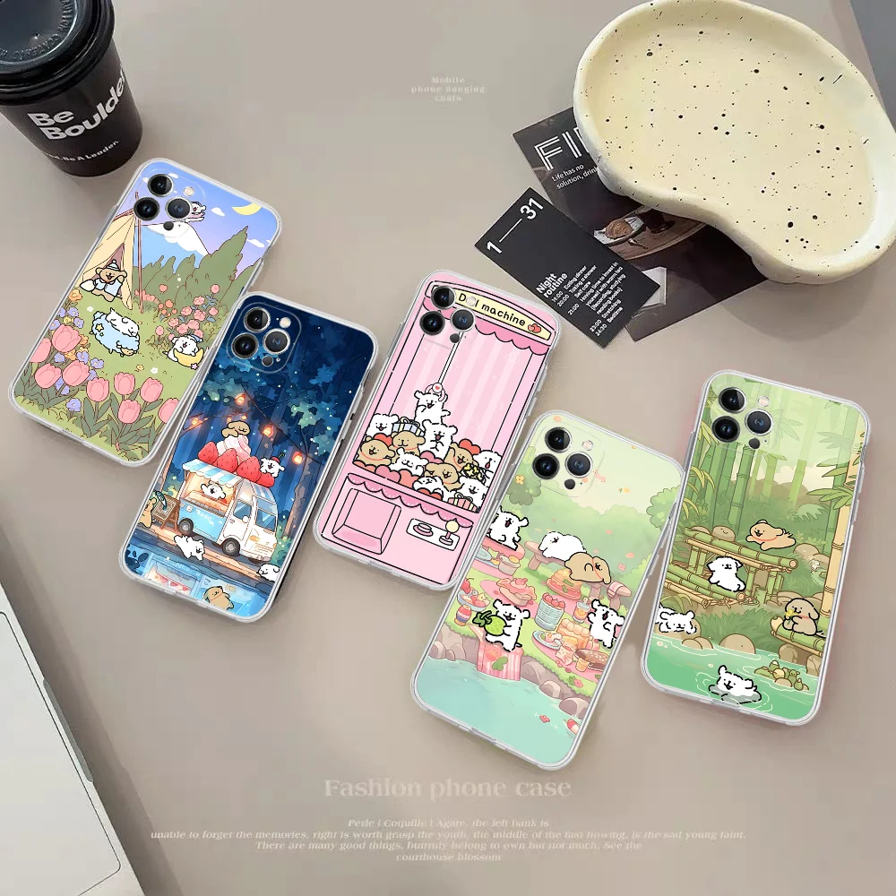 Cute Line Puppy Phone Case For IPhone 16 15 14 13 12 Mini 11 Pro XS Max X XR SE 6 7 8 Plus Soft Silicone Cover