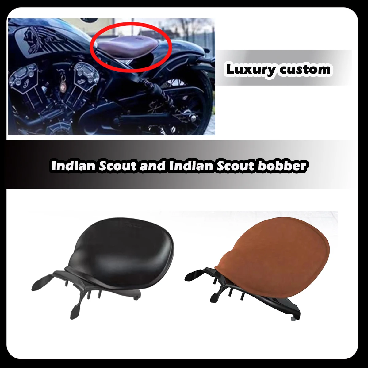 ZDQ Premium Motorcycle Retro Solo Passenger Seat Cover Cowl Pad for Indian Scout and Indian Scout bobber