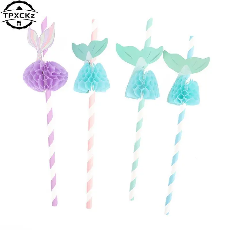 10Pcs Disposable Straws Paper Mermaid Tail Honeycomb Straw Birthday Party Drinking Tableware Paper Party Festive Event Supplies