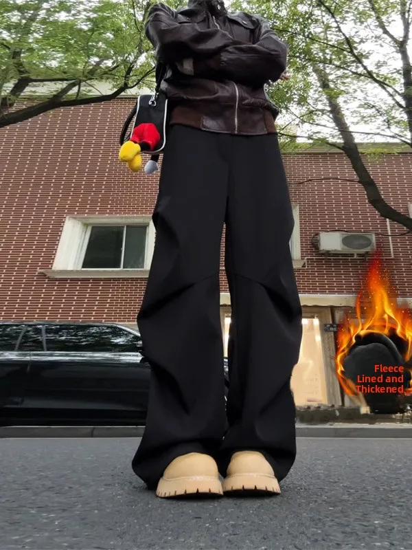 

American Sle Warm Fce Straight Leg Casual Suit Pants Men's Loose Versatile Pants Cleanfit Drapey Wide Leg Trousers