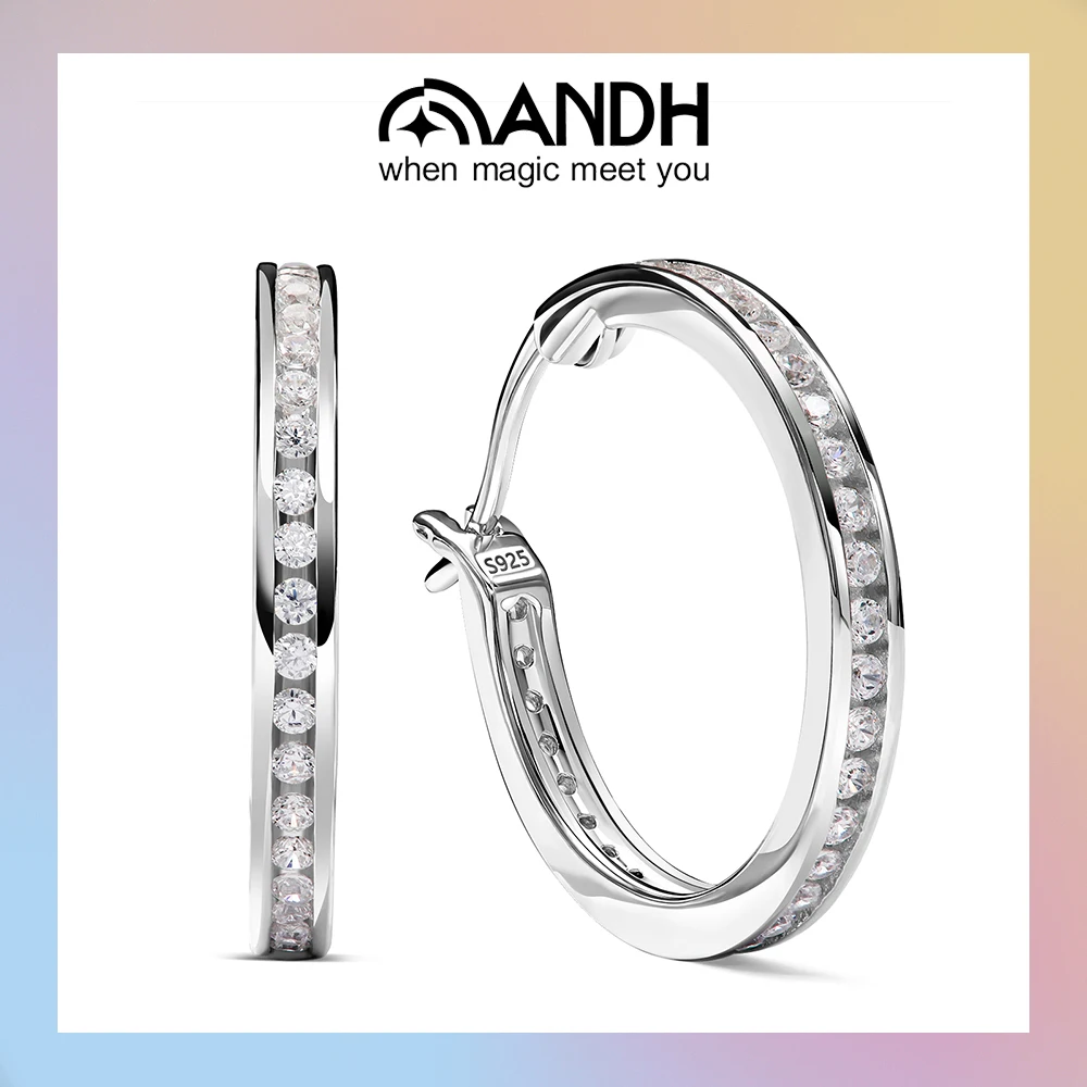 

ANDH серьги-кольца с муассанитом для женщин 20 мм/30 мм, стерлинговое серебро 925 пробы с родиевым покрытием, гипоаллергенные модные вечерние украшения