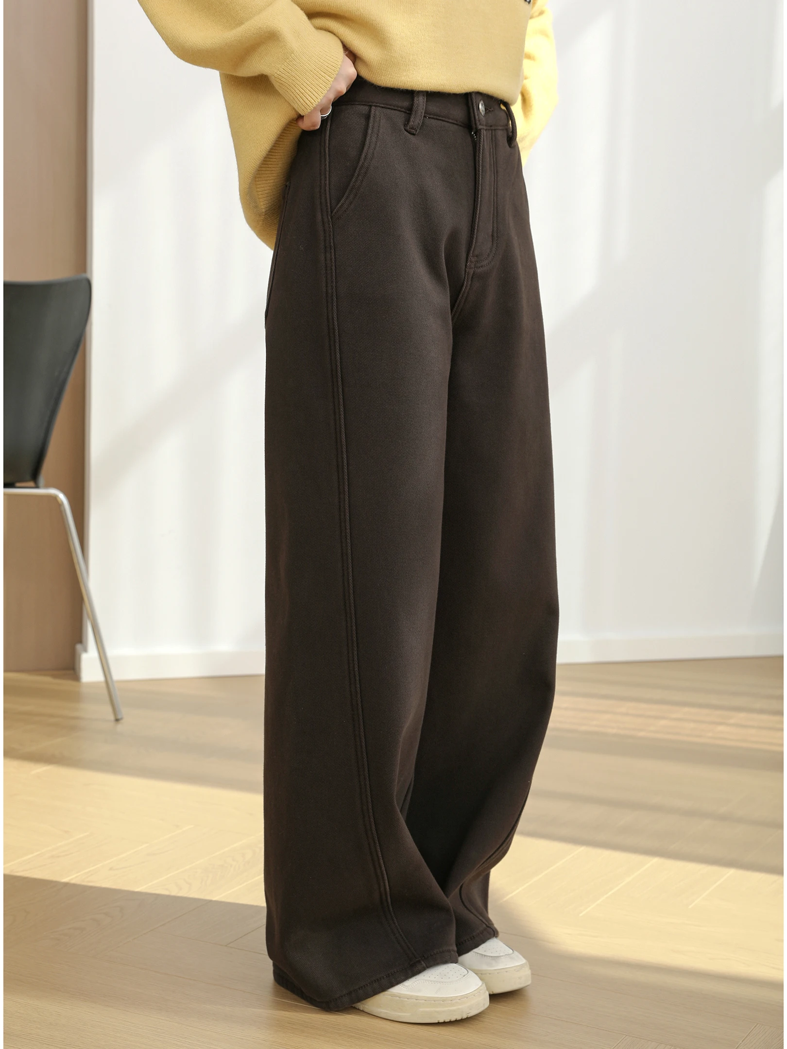 

Новые женские джинсы Sanmu Social Winter в американском ретро-стиле, с высоким ворсом, на флисовой подкладке, из чистого хлопка, с высокой талией, свободного кроя