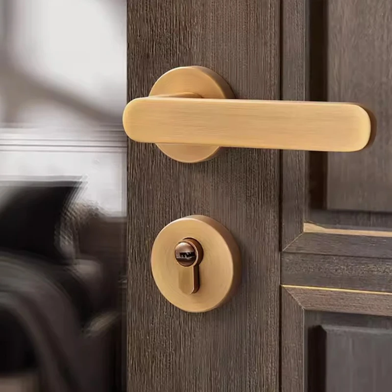 Antique Door Lock with Brass Finish - American Style Vintage Split Design, Magnetic Silent Interior Bedroom Lock for Wood Door