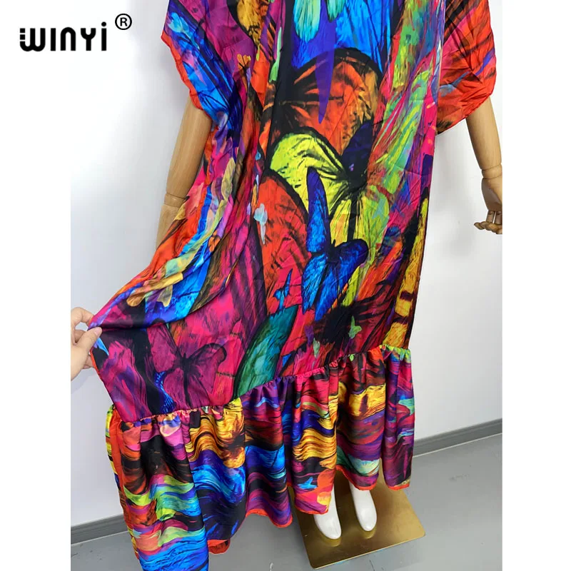 WINYI 2022 Womens kaftan Boho Maxi print Dress Summer Long Sleeve Dress Women Elegant abaya Holiday Beach Sundress Party Dress