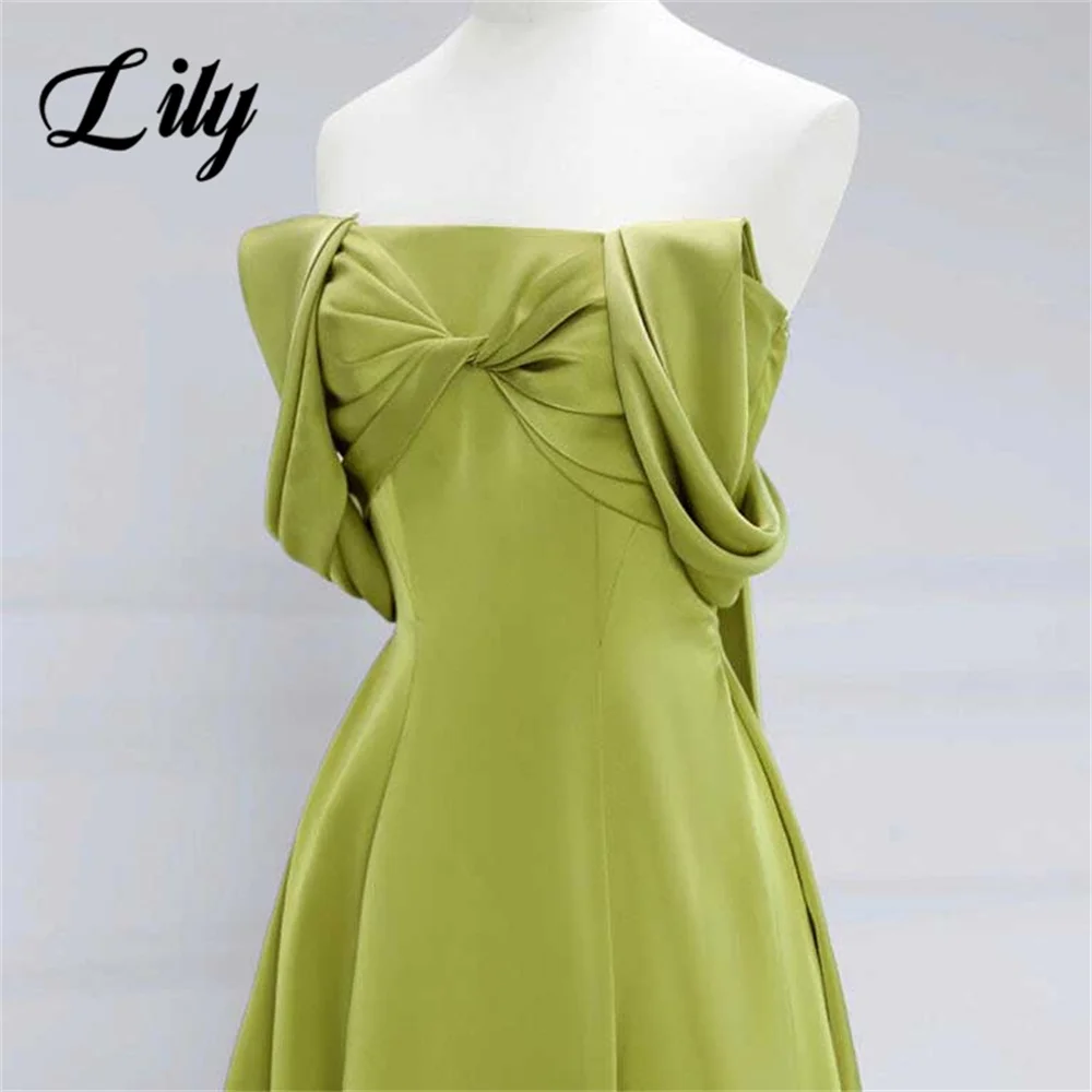 Lily Green A-Line Prom Dress Stain Off The Shoulder Celebrity Dress Pleat Sleeveless Strapless Formal Gown vestidos de fiesta