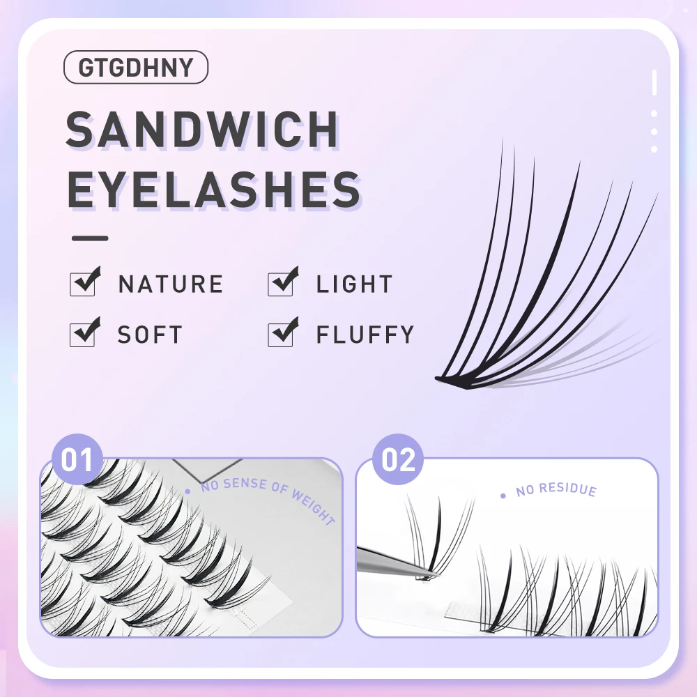 60 Büschel Sandwich-Wimpern, gepfropfte Wimpern, künstlicher Effekt, Wimpernverlängerung, Comic-Wimpern, Werkzeug für falsche Wimpern