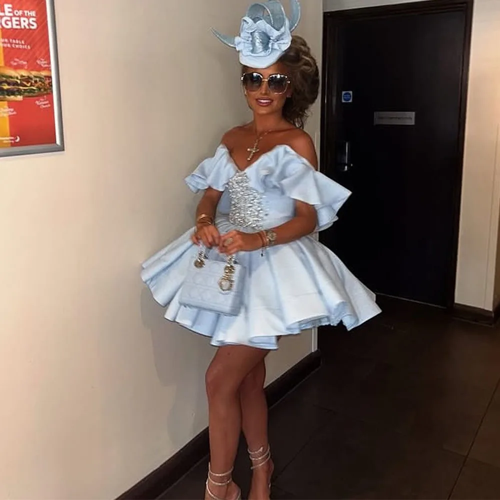 

Мини-короткое коктейльное платье с открытыми плечами для женщин, коктейльное платье трапециевидной формы, вечернее платье без рукавов с бисером и сердечком