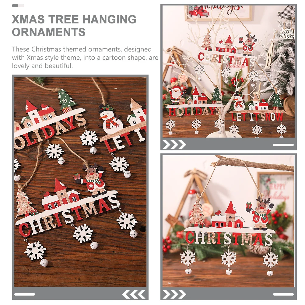 

3 Pcs Wooden Pendant Decoration Hanging Ornaments for Christmas Tree Winter Badge