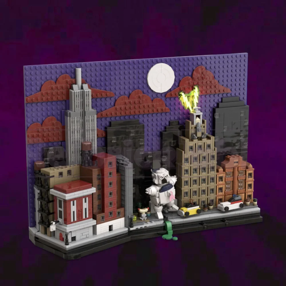 MOC Film Ghostbusters Scena Nowy Jork panorama Miasto Klocki Architektura Model naturalnej wielkości Cegły Złożona Zabawka Prezent dla Dzieci