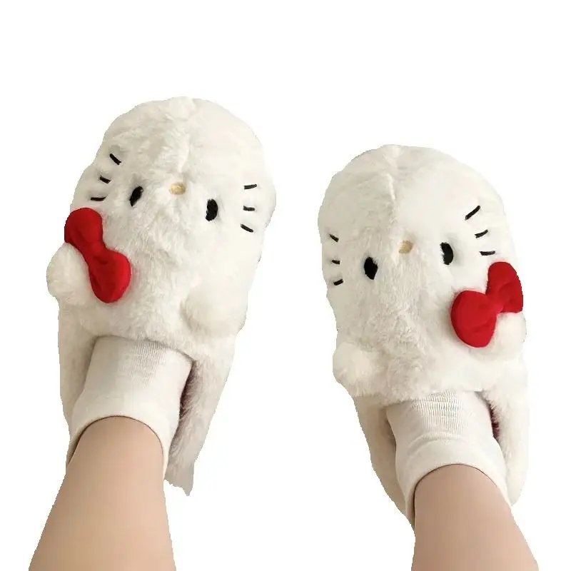 Sanrio-Hello Kitty Plush Slippers for Girls, Soft Padded, Kawaii, Cute Student, Autumn, Winter, Bedroom, Aldult Shoes, Xmas