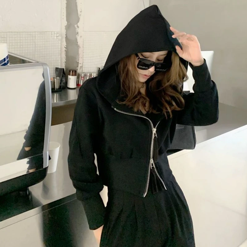 Hoodies Women Slim Sexy Cropped Thicken Basic Design Korean Style Leisure Classic Daily Autumn Students Sporty Popular Zip-up