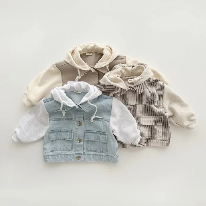 2025 Autumn New Baby Hooded Coat Children Casual Denim Coat Fashion Boys Hoodie Infant Girls Striped Outerwear Kids Clothes