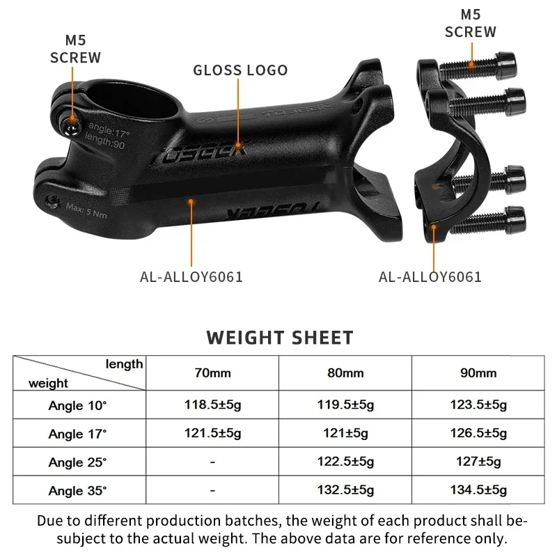 TOSEEK MTB Bicycle Handlebar Stem 10 17 25 35 Degree Aluminum Mtb Stem 70 80 90mm Mtb Power 31.8mm Mtb Bike Table Bicycle Parts