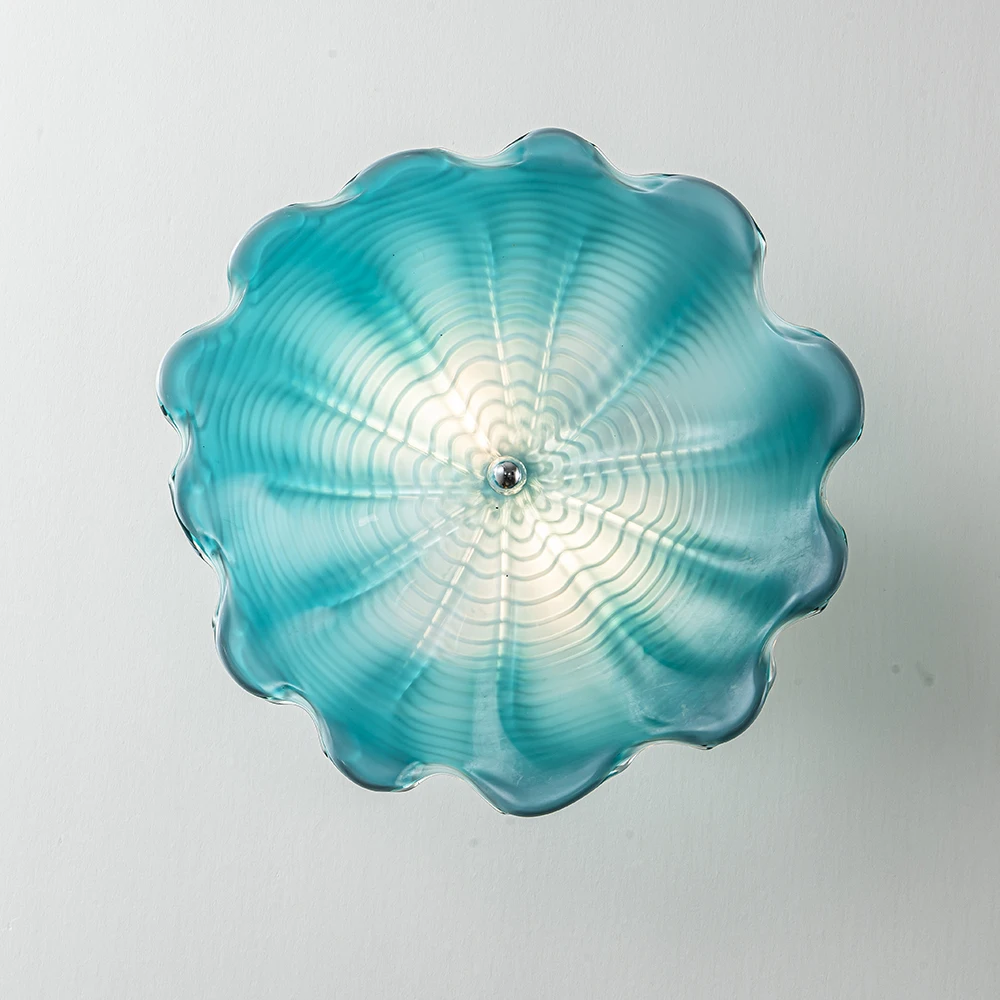 Handmade Blown Glass Wall Art Sculpture Aqua Turquoise Blue Wall Mounted Flower Sconces