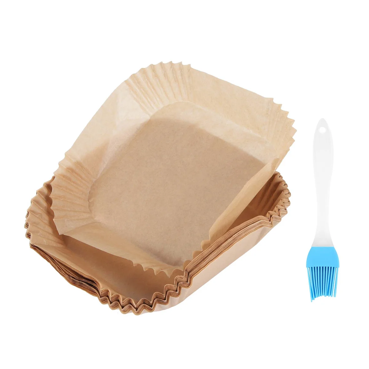 50Pcs Air Fryer Parchment Paper with Oil Brush Air Fryer Liners Square 6.3 Inch Disposable Baking Paper Air Fryer