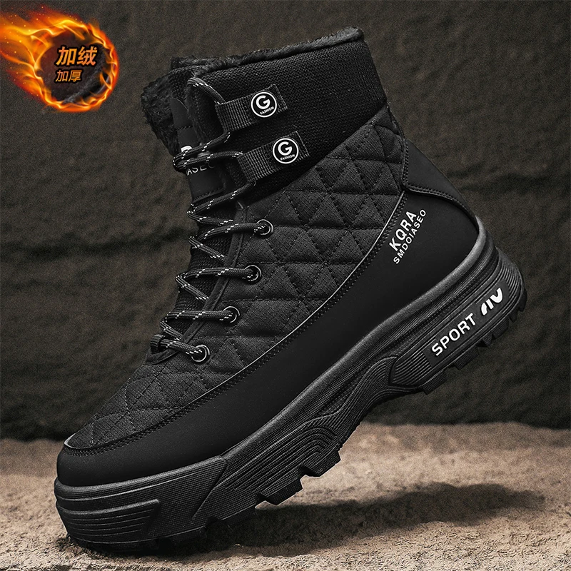 

Original High-quality Fashionable Color-blocked Flat Mid-top Fleece Warm and Anti-slip Outdoor Snow Boots From A Men's Brand