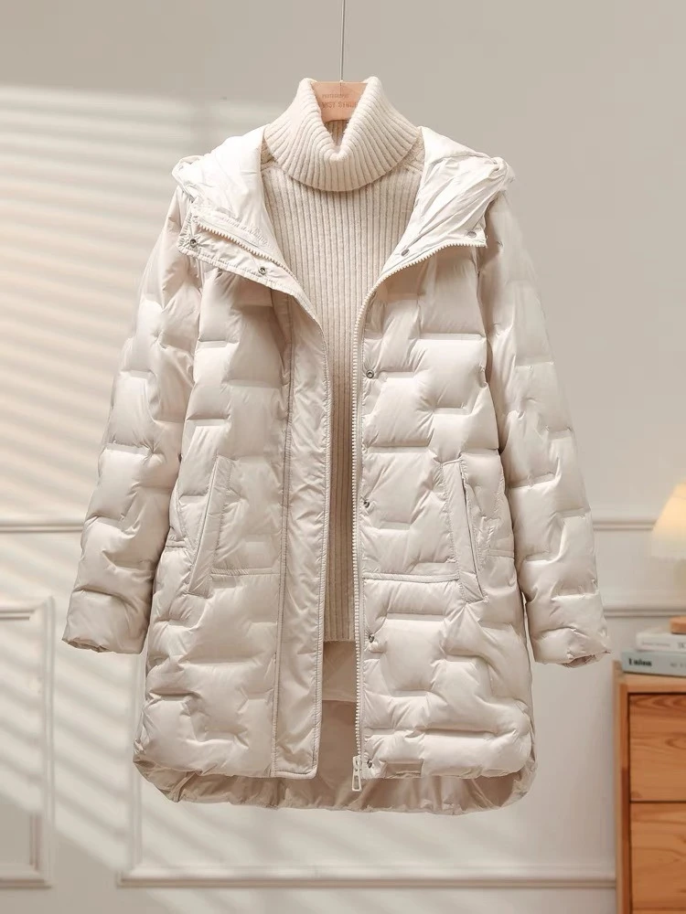 Autunno Inverno Piumino 2025 Nuovo di Alta Qualità Leggero Parka Donne Coreano Con Cappuccio Allentato 90% Anatra Bianca Piumino Cappotto Outwear