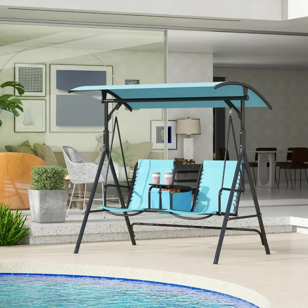 

2-Seat Patio Swing Chair,Outdoor Canopy Swing Glider with Pivot Storage Table,Adjustable Shade,and Weather Resistant Steel Frame