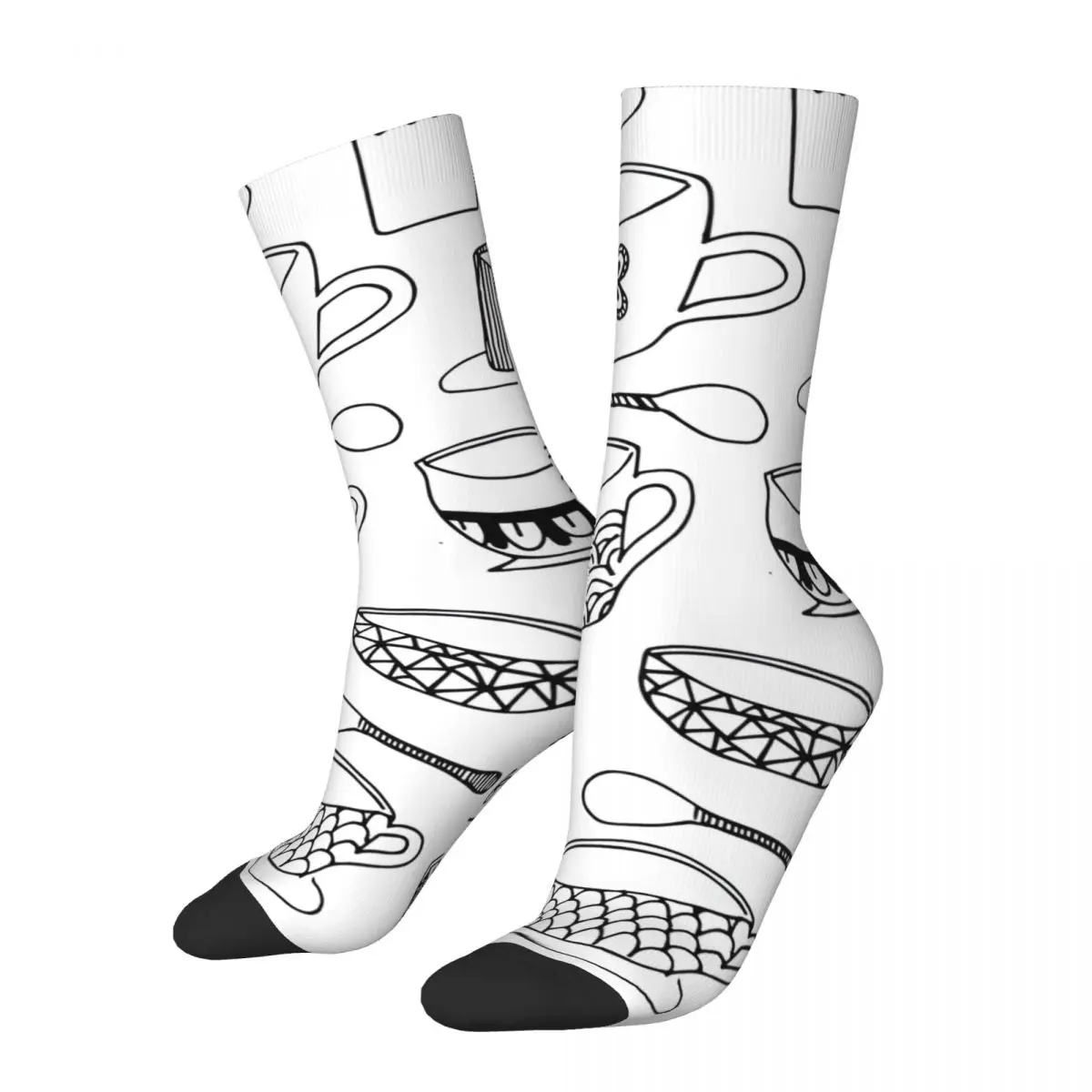 Crazy compression Mugs And Spoons Sock for Men Vintage Seamless Pattern Crew Sock Casual