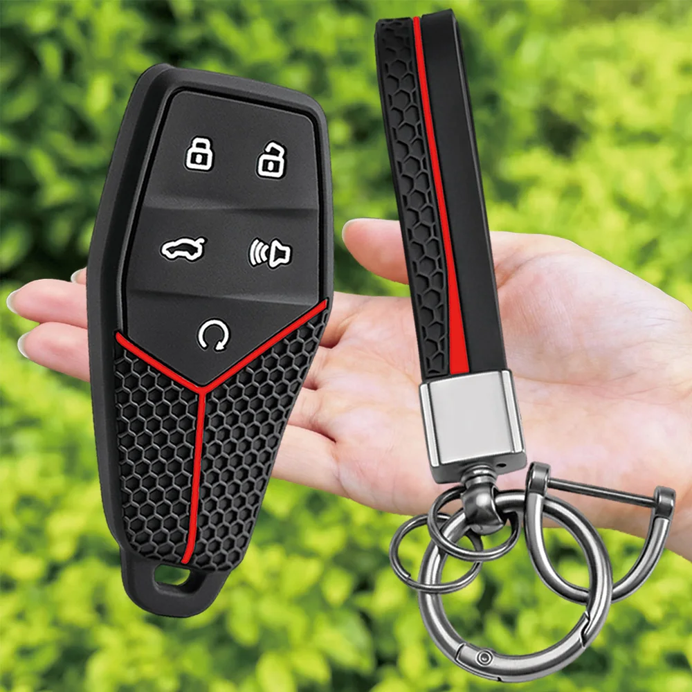 For MG MG5 MG6 ZS HS One Marvel R MG4 EHS EZS silicone car key fob cover with wrist strap and key ring