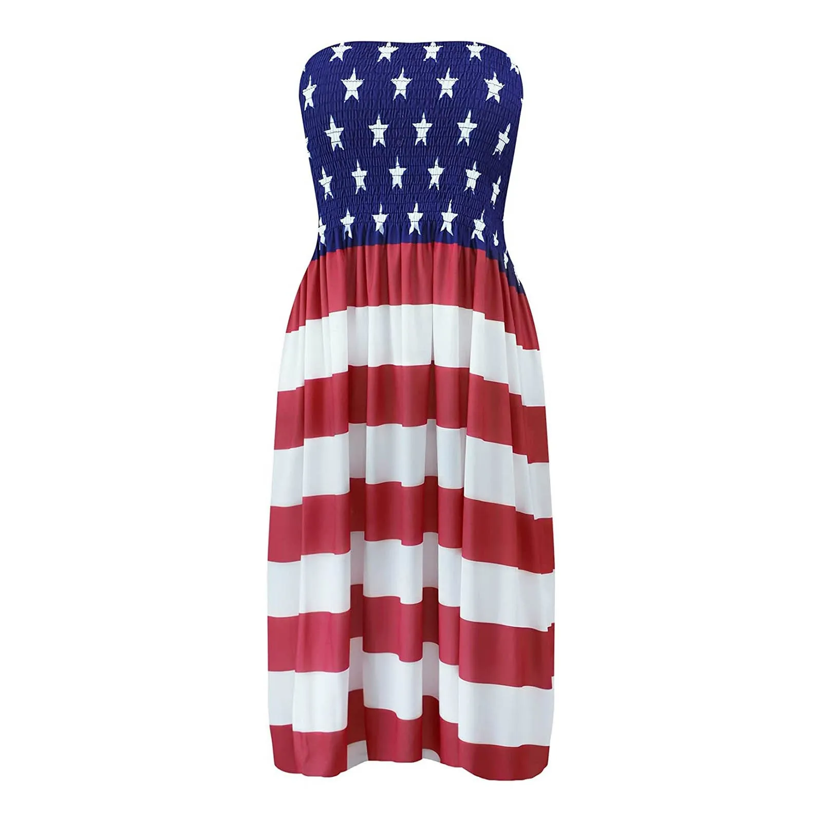 미국 독립 기념일 인쇄 미니 드레스 여성 여름 해변 캐주얼 Strapless Boho Sheath Dresses 여성 여름 Vestidos