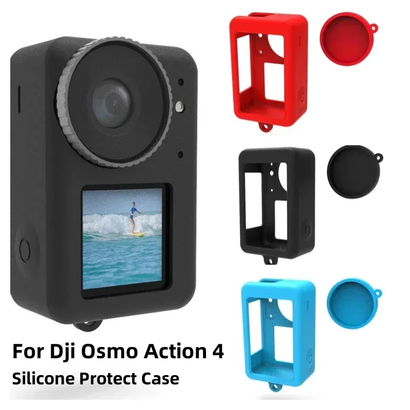 Silicone Protective Case Lense Cap Set for Dji Osmo Action 4 Solid Color Anti-fall Case for Dji Action 4 Camera Accessories