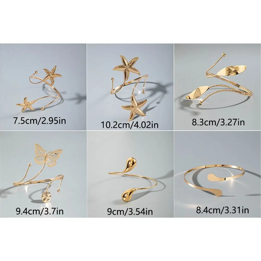 Spiral Metal Starfish Open Cuff Bangles Adjustable Water Drop Shape Fashion Butterfly Arm Chain Elegant Lightweight