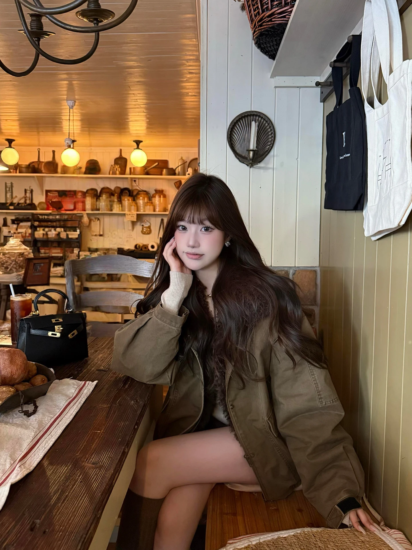 Retro marrom gola de pele parka solto preguiçoso versátil casaco de couro ort inverno novo design casual feminino outerwear casaco ort